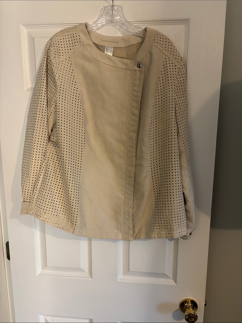 Light Beige Perforated Women's Jacket - Elegant Lightweight Jacket Size 12